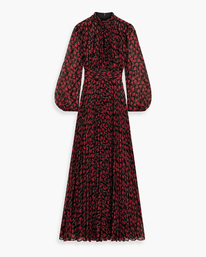 Mikael Aghal Cutout floral-print plissé-chiffon maxi dress Rot