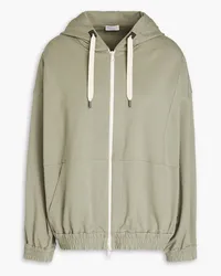 Brunello Cucinelli Hoodie aus Frottee aus einer Baumwollmischung mit Zierperlen Grün