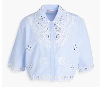 REDValentinoCropped Hemd aus Baumwolle mit Lochstickerei und Streifen