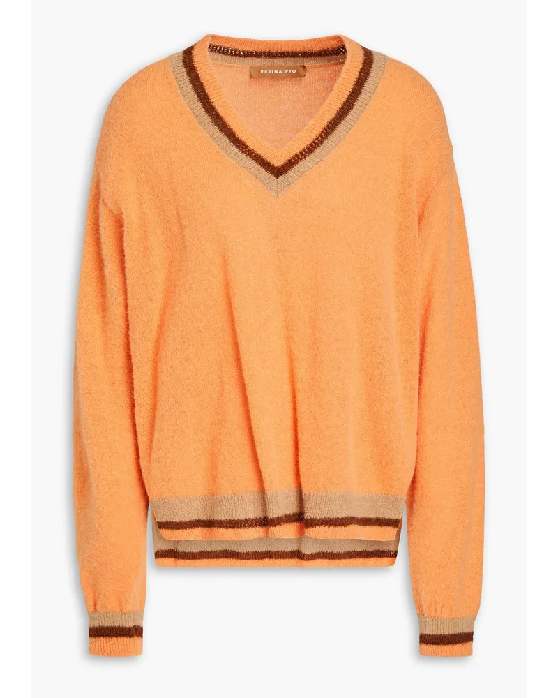 REJINA PYO Hadley gestreifter Pullover aus einer Alpakamischung Orange