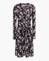 Diane von Furstenberg Brend Kleid aus Stretch-Mesh mit floralem Print und Falten Schwarz