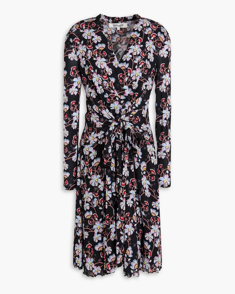 Diane von Furstenberg Brend Kleid aus Stretch-Mesh mit floralem Print und Falten Schwarz