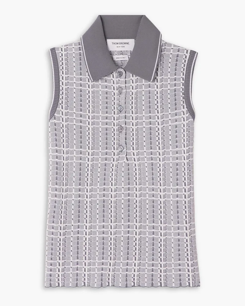 Thom Browne Karierter Pullover aus Jacquard-Strick mit Polokragen Grau