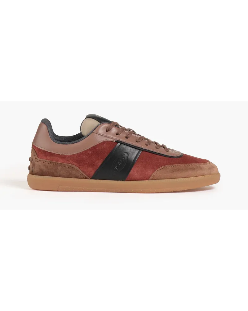 TOD'S Leather-trimmed suede sneakers Rot