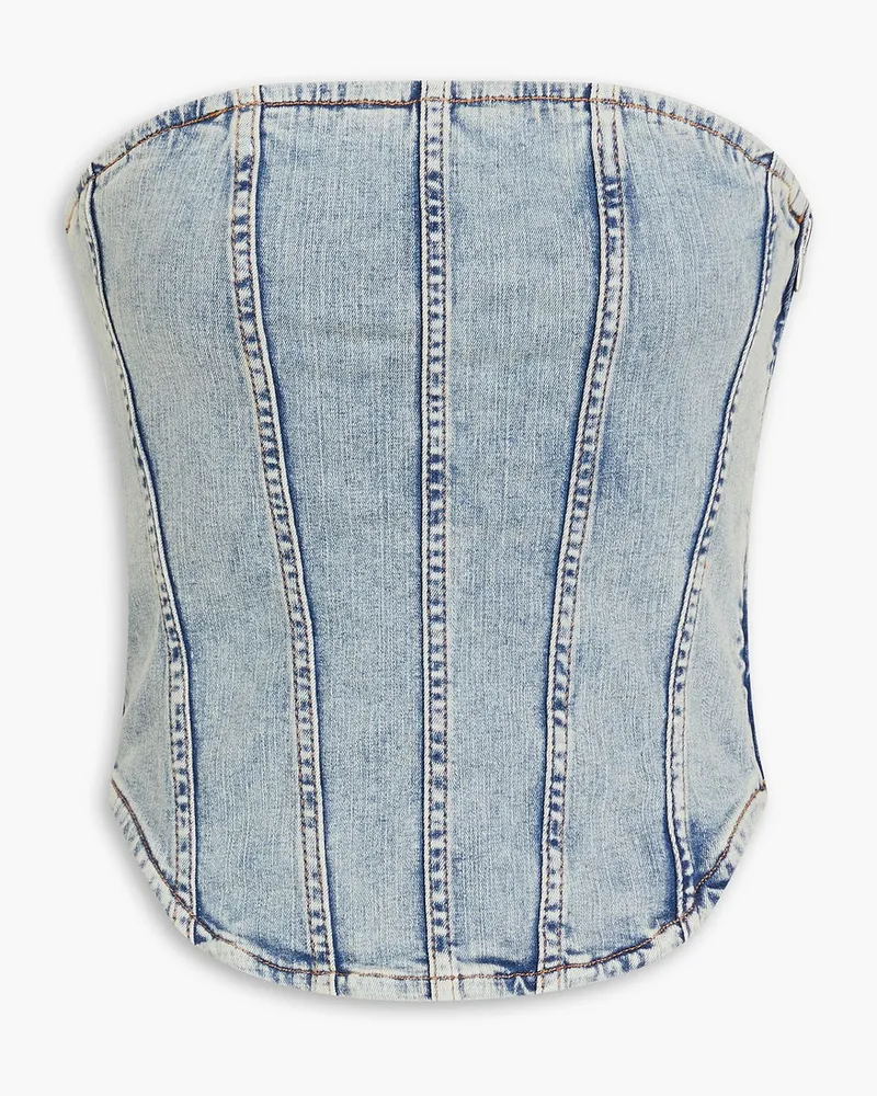 Maje Trägerloses Cropped Bustier-Oberteil aus Denim Blau