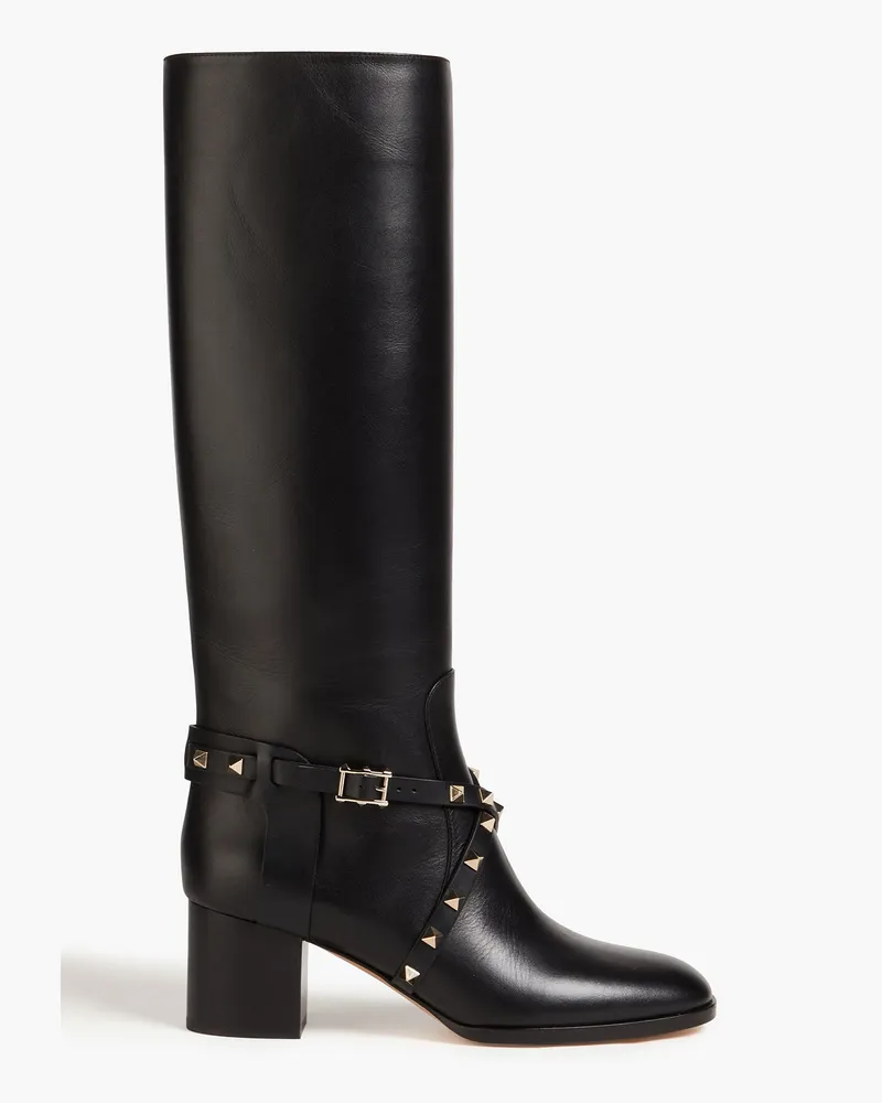 Valentino Garavani Rockstud kniehohe Stiefel aus Leder Schwarz