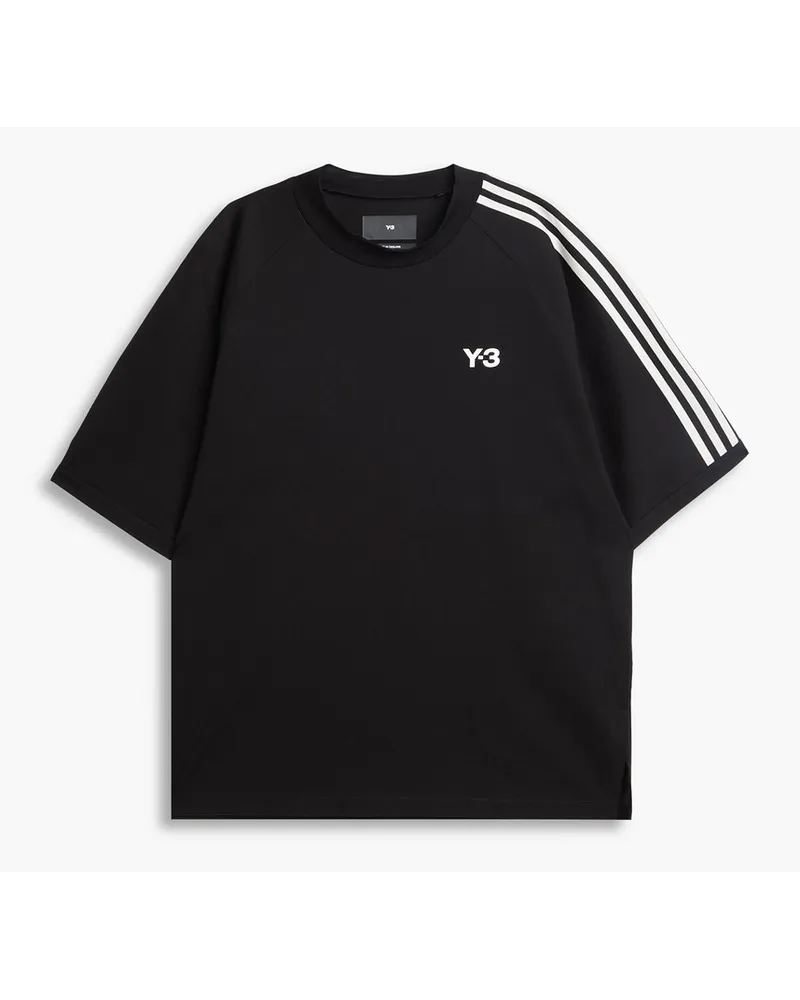 Y-3 Gestreiftes T-Shirt aus Stretch-Baumwoll-Jersey Schwarz