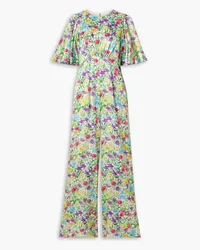 LES RÊVERIES Jumpsuit mit weitem Bein aus Seidensatin mit Blumenprint Grün