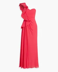 Badgley Mischka Robe aus Chiffon mit Rüschen und asymmetrischer Schulterpartie Orange