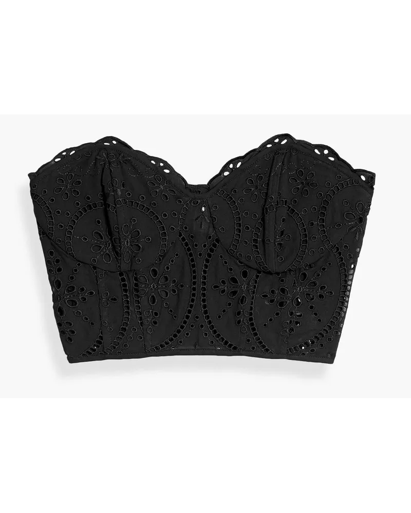 Charo Ruiz Lita trägerloses Cropped Bustier-Oberteil aus einer Baumwollmischung mit Lochstickerei Schwarz