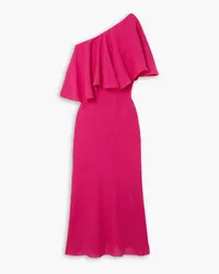 THREE GRACES Valentina asymmetrisches Maxikleid aus Leinen mit Volant Pink