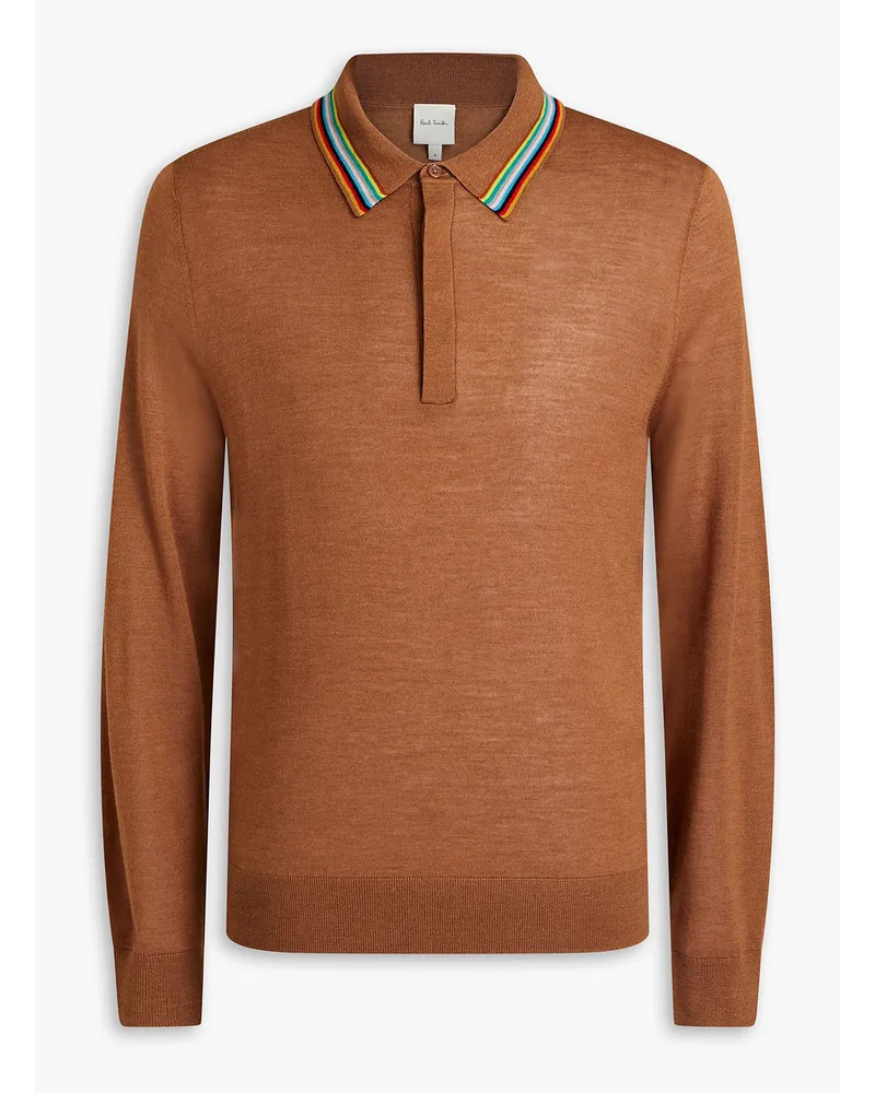 Paul Smith Pullover aus einer Woll-Seidenmischung mit Polokragen Braun