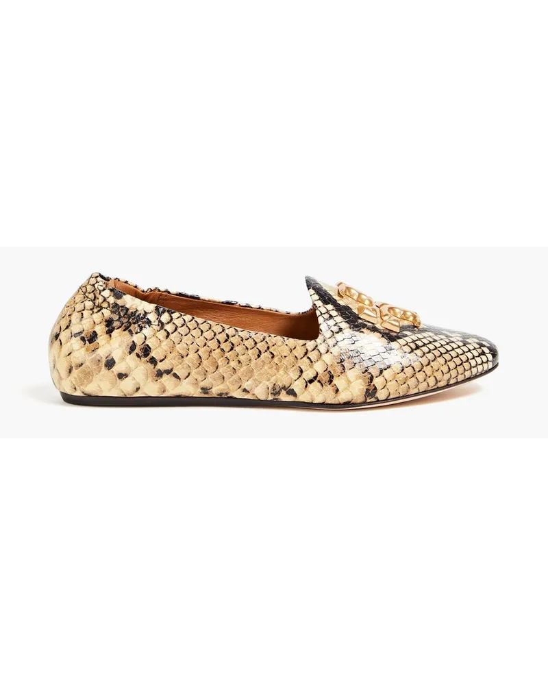 Tory Burch Flache Schuhe aus Leder mit Schlangeneffekt und Verzierung Animal-print