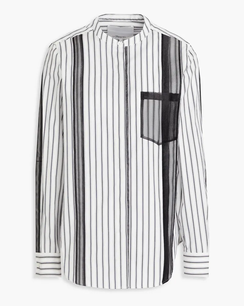 3.1 phillip lim Organza-trimmed striped cotton-poplin midi shirt dress Schwarz