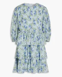 Ganni Gestuftes Minikleid aus Georgette mit floralem Print Blau