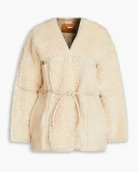 Zimmermann Jacke aus Shearling mit Gürtel Weiß