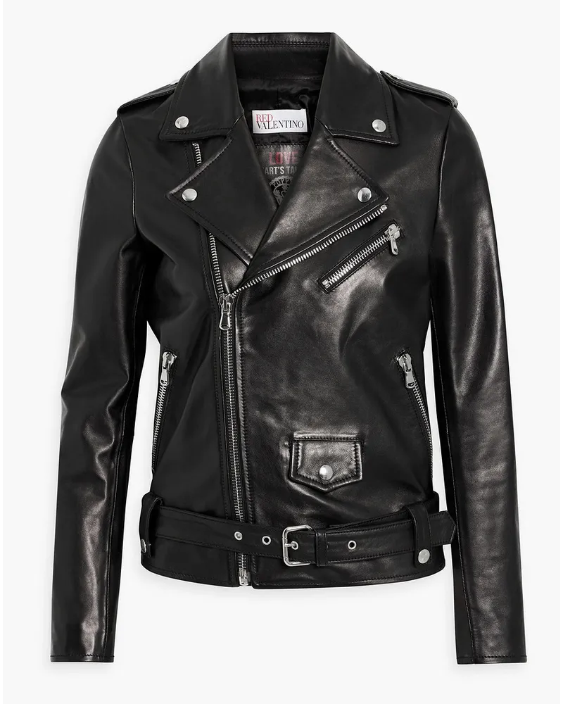 RED Valentino Redvalentinobikerjacke Aus Leder Mit Stickereien Schwarz