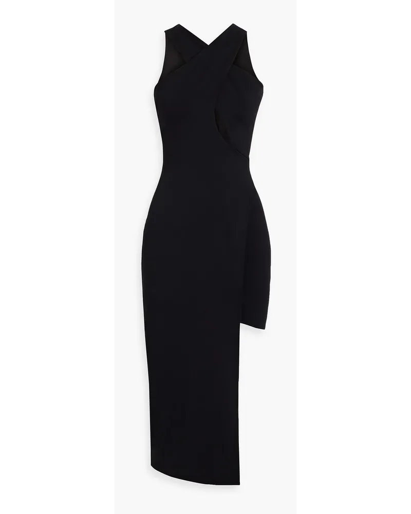 Halston Kora asymmetrisches Midi-Kleid aus Ponte mit Cut-outs Schwarz
