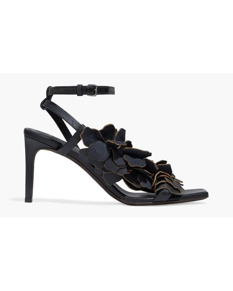 Brunello Cucinelli Ledersandalen mit floralen Applikationen Schwarz