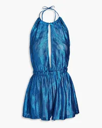 Missoni Neckholder-Playsuit aus Häkelstrick inMetallic-Optik mit Cut-outs Blau