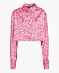 ROTATE Birger Christensen Cropped Hemd aus Satin mit Print Pink