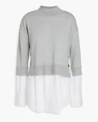 Veronica Beard Merino wool-paneled cotton-blend poplin sweater Grau