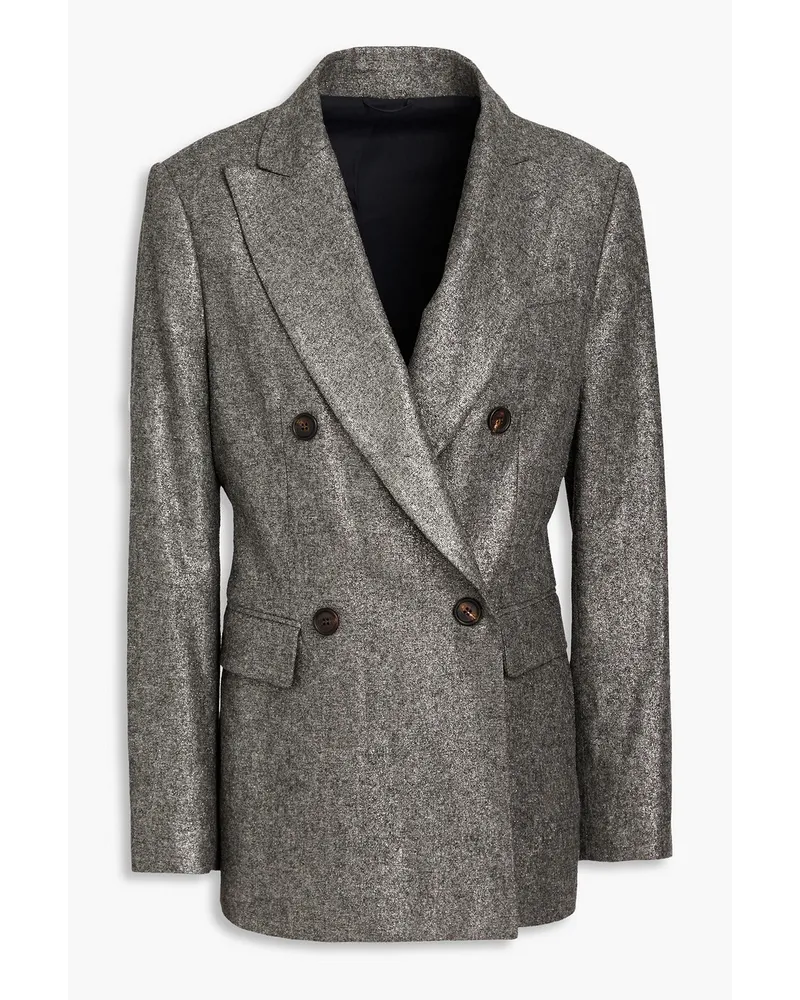 Brunello Cucinelli Doppelreihiger Blazer aus Flanell mit Metallic-Effekt Grau