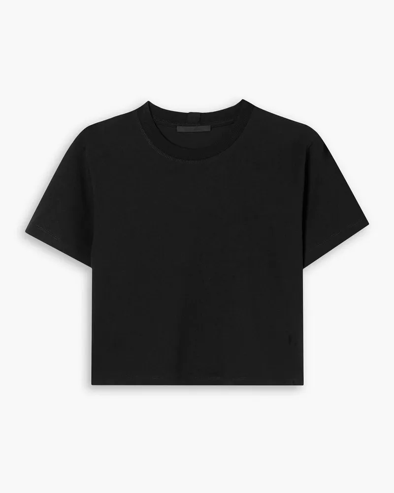 Helmut Lang Verkürztes T-Shirt aus Baumwoll-Jersey mit Prägung und Print Schwarz