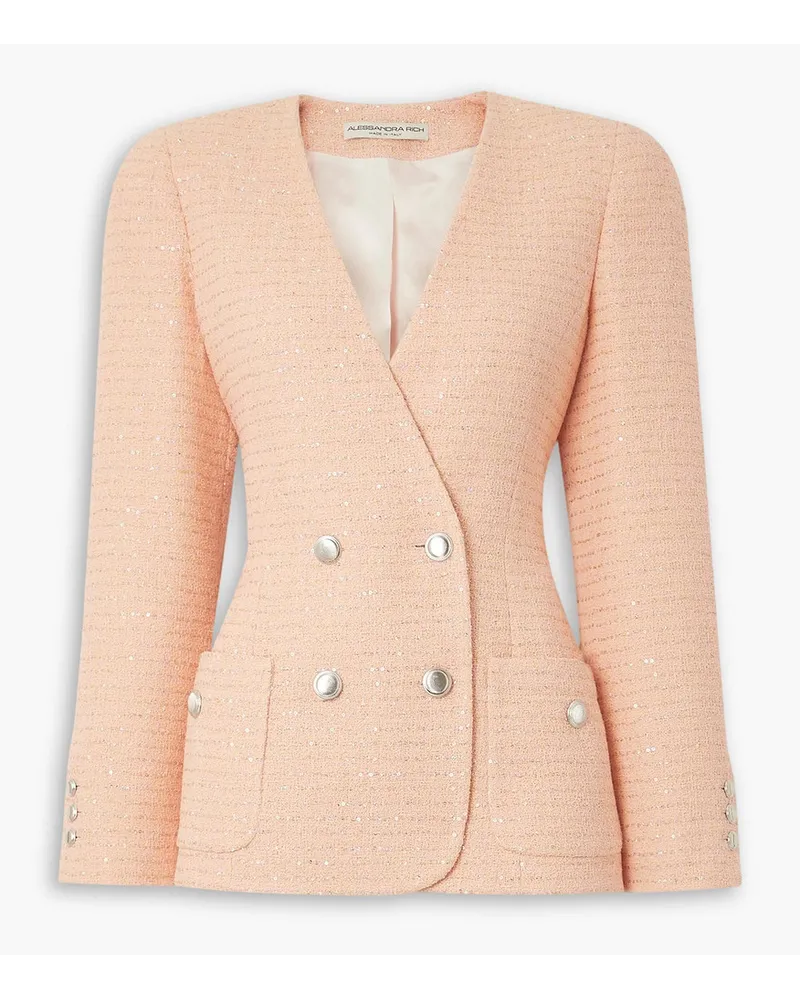 Alessandra Rich Doppelreihiger Blazer aus Tweed aus einer Baumwollmischung mit Pailletten Gelb