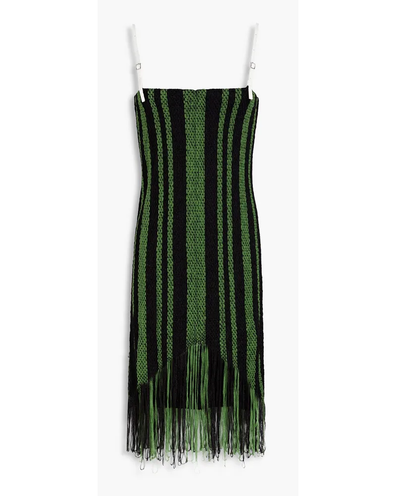 J.W.Anderson Gestreiftes Mini-Strickkleid mit Fransen Grün