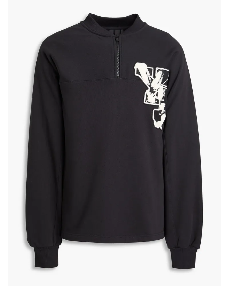 Y-3 Sweatshirt aus Baumwollfrottee mit halblangem Reißverschluss und Stickereien Schwarz