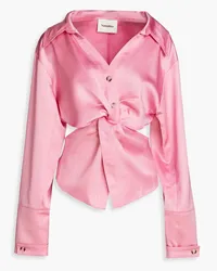 Nanushka Rasha Bluse aus Satin mit Cut-outs und Twist-Detail an der Vorderseite Pink