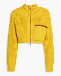 Jacquemus Arco cropped two-tone ribbed-knit zip-up cardigan Gelb