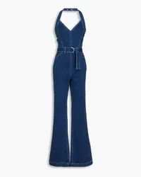 Paige Leenah Neckholder-Jumpsuit aus Denim mit Gürtel Blau