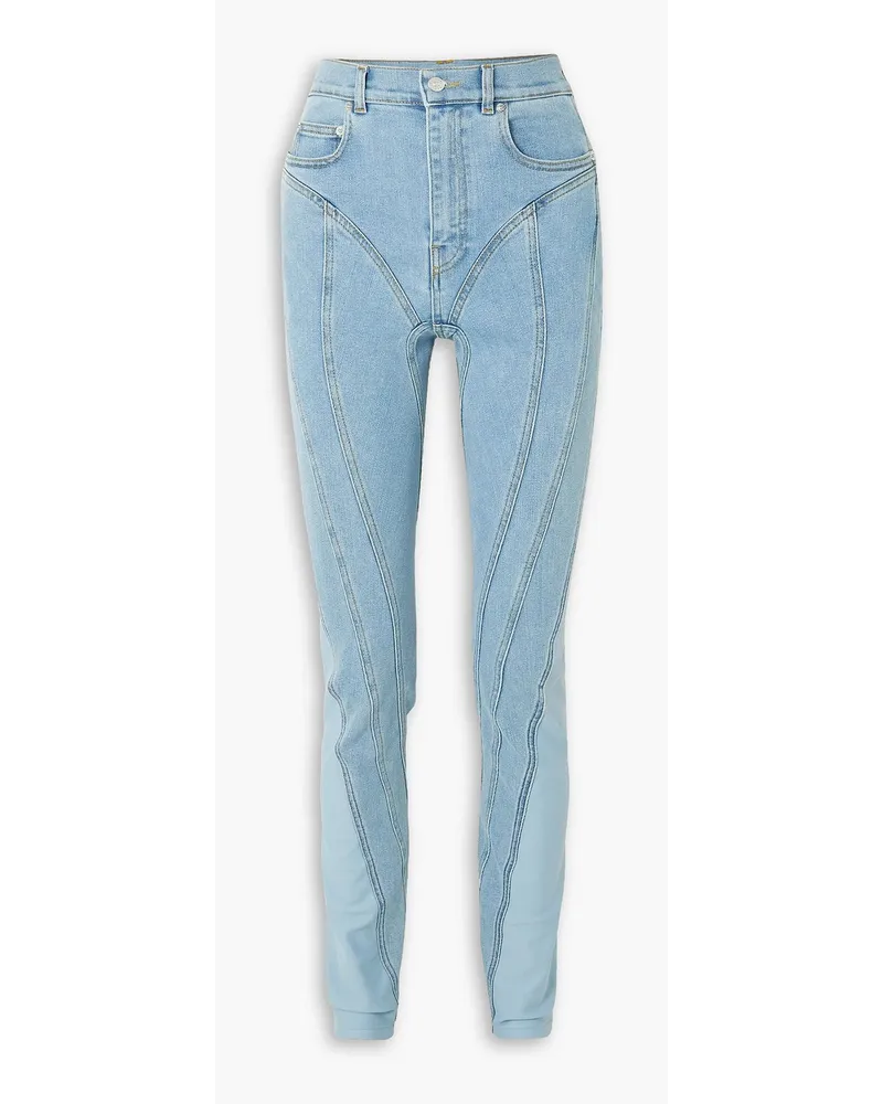 Thierry Mugler Hoch sitzende Skinny Jeans mit Einsätzen aus Stretch-Jersey Blau