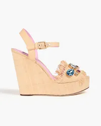 Dolce & Gabbana Wedges aus Stroh mit Verzierung und Fransen Neutral