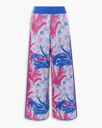 AHLUWALIA Kiara Hose mit weitem Bein aus Jacquard-Strick aus Merinowolle Blau