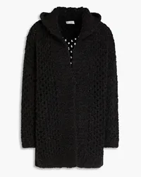 Brunello Cucinelli Cardigan aus einer Kamelwoll-Seidenmischung inLochstrick mit Kapuze Grau