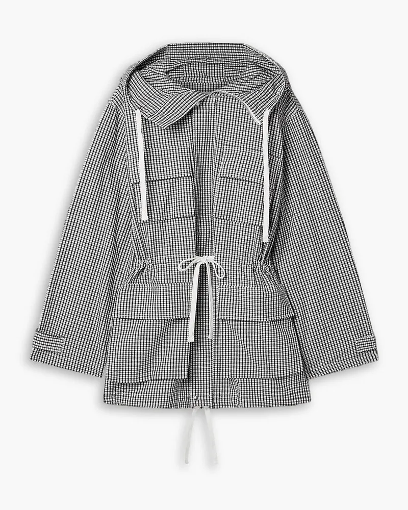 Proenza Schouler Nina Kapuzenjacke aus einer Baumwoll-Leinenmischung mit Gingham-Karo Schwarz