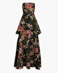 Marchesa Gestufte Robe aus floralem Jacquard Schwarz