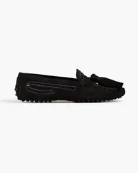 TOD'S Gommino Loafers aus Veloursleder mit Troddeln Schwarz