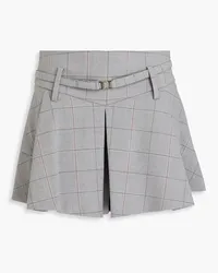 Maje Karierte Shorts aus Twill aus einer Wollmischung mit Rockeffekt Grau