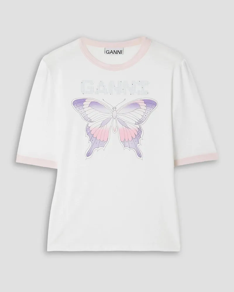 Ganni T-Shirt aus Stretch-Tencel™-Lyocell mit Print und Kristallen Weiß