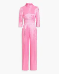 Olivia Rubin Blake plissierter Jumpsuit mit weitem Bein aus glänzendem Jacquard Pink