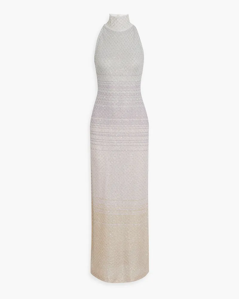 Missoni Maxi-Strickkleid mit Streifen und Pailletten inHäkeloptik Lila