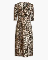 Ganni Midikleid aus Denim mit Leopardenprint Animal-print