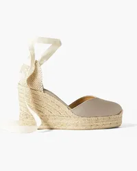 Castañer Chiara 80 Espadrille-Wedges aus Satin und Canvas Neutral