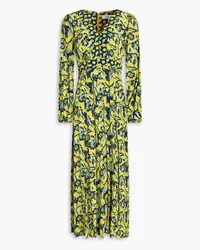 Diane von Furstenberg Anjali Midikleid aus Crêpe de Chine mit floralem Print Gelb