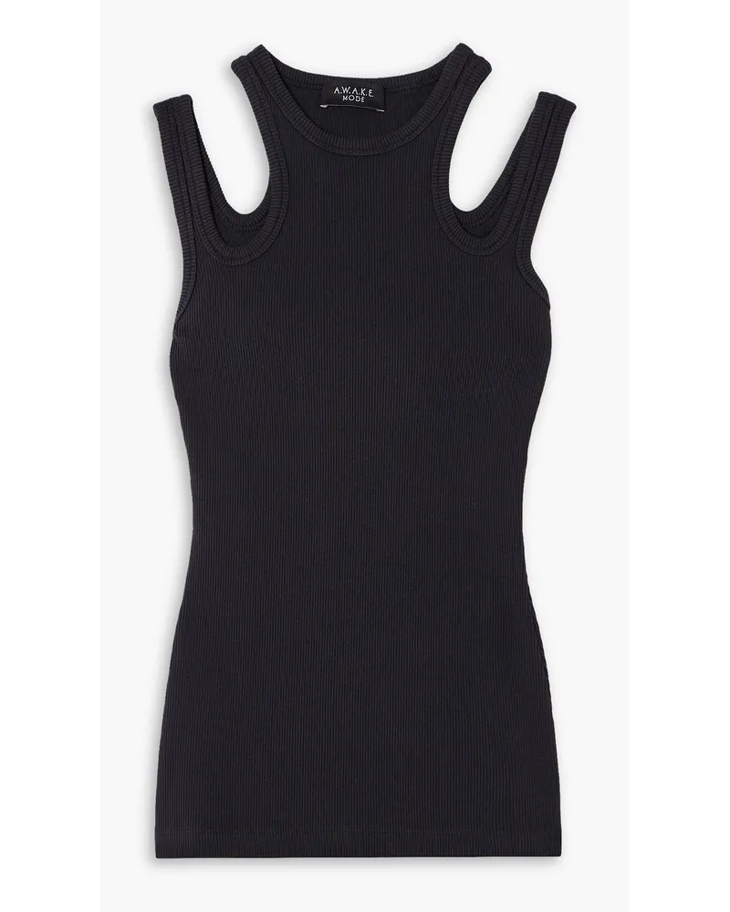 A.W.A.K.E. Tanktop aus geripptem Jersey aus Stretch-Baumwolle mit Cut-outs Schwarz