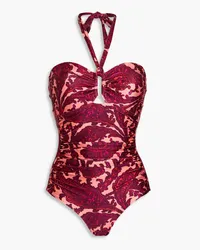 Zimmermann Ruched cutout bandeau swimsuit Pink